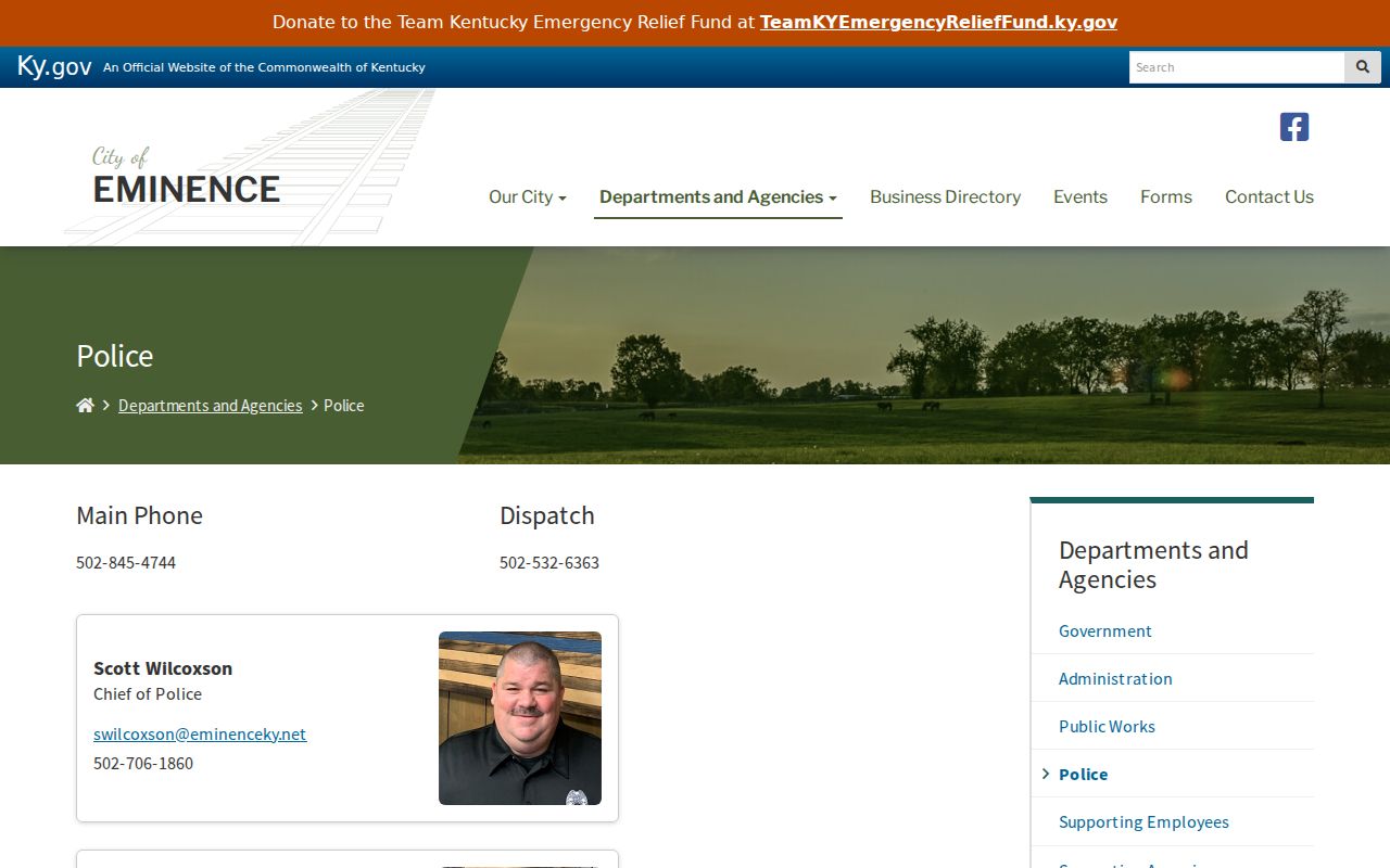 Eminence criminal records police department page