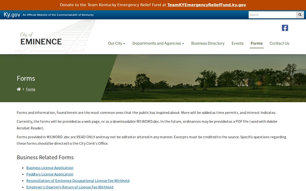 Eminence criminal records city forms page