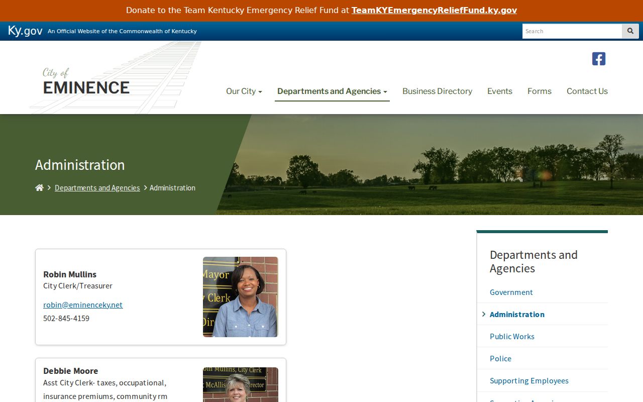 Eminence criminal records administration and clerk page